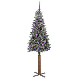 Berkfield Home Elegant Slim Christmas Tree with 300 LEDs Green & White 180 cm - thumbnail 1