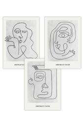 ARTZE Set of 3 Grey Abstract Line Art Faces Art Posters in Light Grey - Size: W50 cm x H70 cm - thumbnail 1