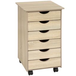 tectake Chest of Drawers, 6 Drawer Wooden Filing Cabinet with 4 Swivel Wheels in Light Oak - Size: 1 Pack