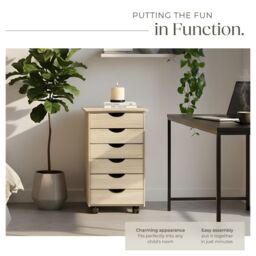 tectake Chest of Drawers, 6 Drawer Wooden Filing Cabinet with 4 Swivel Wheels in Light Oak - thumbnail 4