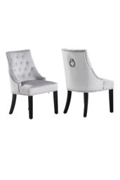 Life Interiors Set of 2 Velvet Dining Chairs Scoop Knockerback & Button Tufted, Solid Wood Legs in Light Grey - thumbnail 1