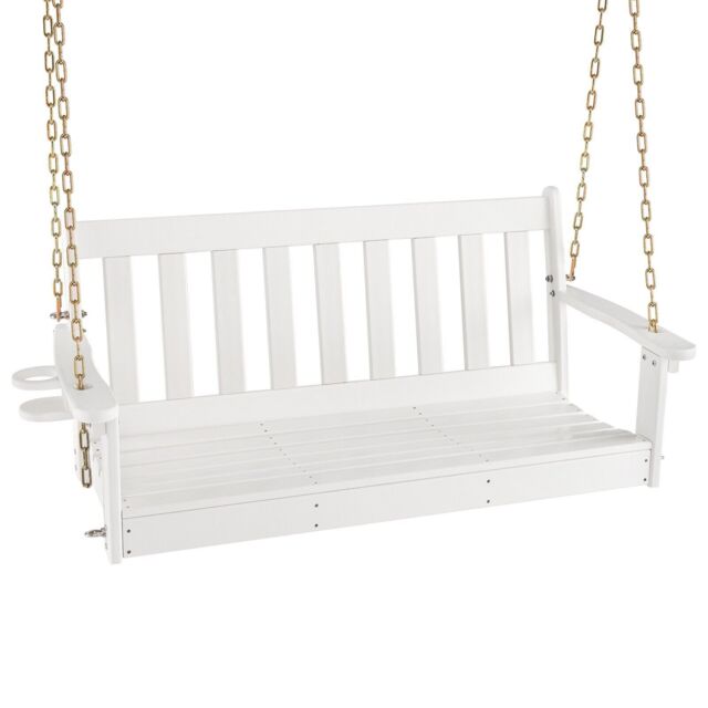 Costway 2 Person HDPE Porch Swing Outdoor Patio Hanging Chair w/ Adjustable Chain in White - image 1