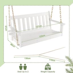 Costway 2 Person HDPE Porch Swing Outdoor Patio Hanging Chair w/ Adjustable Chain in White - thumbnail 2