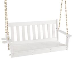 Costway 2 Person HDPE Porch Swing Outdoor Patio Hanging Chair w/ Adjustable Chain in White