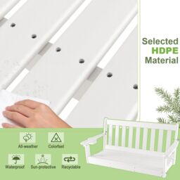 Costway 2 Person HDPE Porch Swing Outdoor Patio Hanging Chair w/ Adjustable Chain in White - thumbnail 6