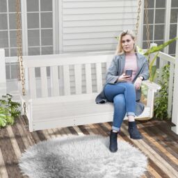 Costway 2 Person HDPE Porch Swing Outdoor Patio Hanging Chair w/ Adjustable Chain in White - thumbnail 3