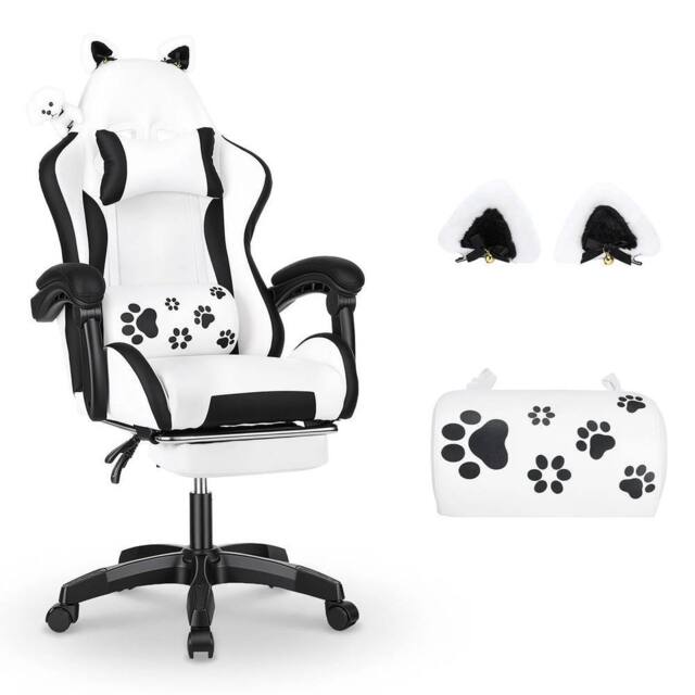 NESTLUNE Cute Gaming Chair with Dog Ears, Height Adjustable in White - Size: 100 cm x 15 cm - image 1