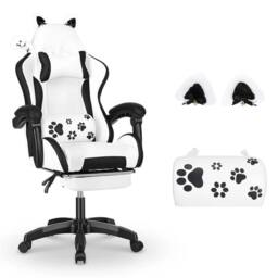 NESTLUNE Cute Gaming Chair with Dog Ears, Height Adjustable in White - Size: 100 cm x 15 cm
