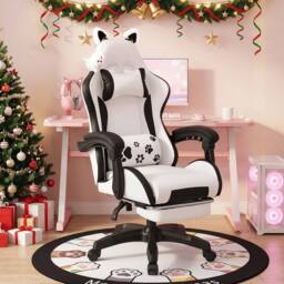 NESTLUNE Cute Gaming Chair with Dog Ears, Height Adjustable in White - Size: 100 cm x 15 cm - thumbnail 7