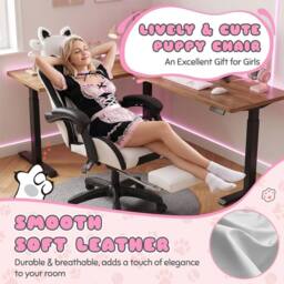 NESTLUNE Cute Gaming Chair with Dog Ears, Height Adjustable in White - Size: 100 cm x 15 cm - thumbnail 5