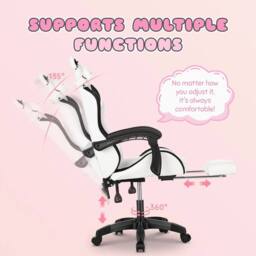 NESTLUNE Cute Gaming Chair with Dog Ears, Height Adjustable in White - Size: 100 cm x 15 cm - thumbnail 4