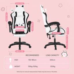 NESTLUNE Cute Gaming Chair with Dog Ears, Height Adjustable in White - Size: 100 cm x 15 cm - thumbnail 3
