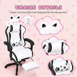 NESTLUNE Cute Gaming Chair with Dog Ears, Height Adjustable in White - Size: 100 cm x 15 cm - thumbnail 2