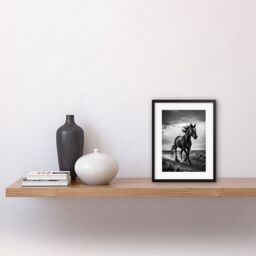 "Artery8 Wall Art Print Horse Galloping Desert Landscape Black & White Artwork Framed 9X7 Inch - Size: W7"" x H9""" - thumbnail 2
