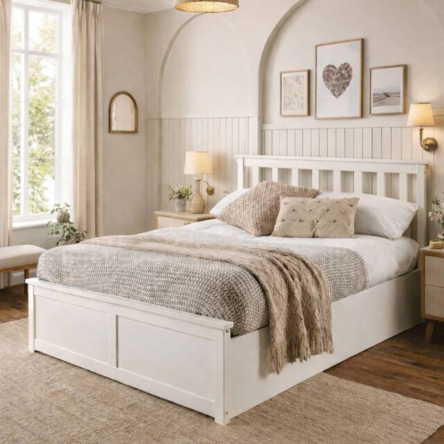 Aspire Hampton Wooden Ottoman Storage Bed Shaker Style White/Natural in White - Size: Super King - image 1