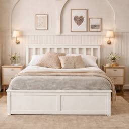 Aspire Hampton Wooden Ottoman Storage Bed Shaker Style White/Natural in White - Size: Super King - thumbnail 3