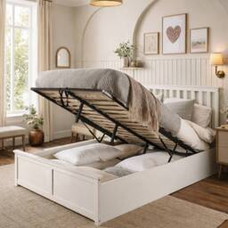Aspire Hampton Wooden Ottoman Storage Bed Shaker Style White/Natural in White - Size: Super King - thumbnail 2
