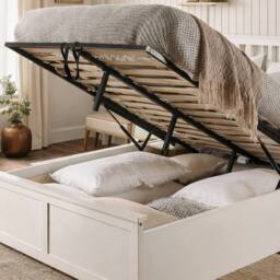 Aspire Hampton Wooden Ottoman Storage Bed Shaker Style White/Natural in White - Size: Super King - thumbnail 4