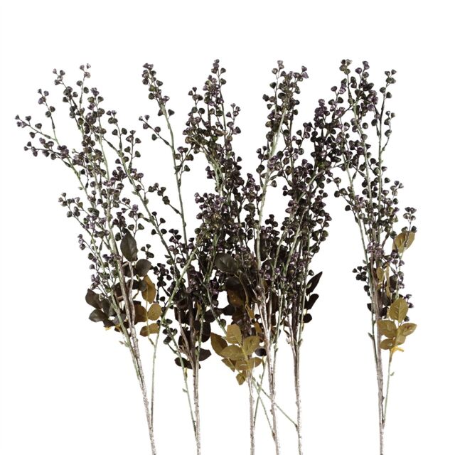 Leaf Pack of 6 x 85cm Artificial Dark Berry Stem in Purple - Size: 6 x 85 cm - image 1
