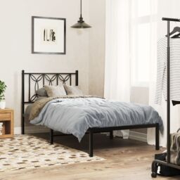 Berkfield Home Metal Bed Frame without Mattress with Headboard Black 75x190cm - Size: 75x190 cm