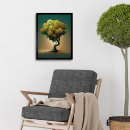 "Artery8 Wall Art Print Ethereal Bonsai Lone Tree Green Orange Art Framed in Black - Size: W12"" x H16""" - thumbnail 2
