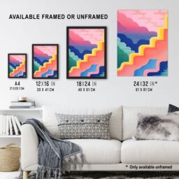 Artery8 Wall Art Print Stairway To Heaven Colourful Abstract Risograph Screen Art Framed in Black - Size: A4 - thumbnail 3