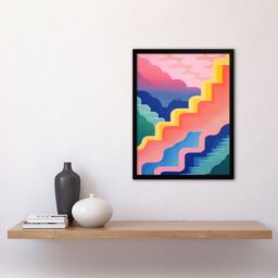 Artery8 Wall Art Print Stairway To Heaven Colourful Abstract Risograph Screen Art Framed in Black - Size: A4 - thumbnail 4