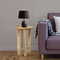 IH Design Nolan Natural Solid Mango Wood Round Inverted Legs Side Table in Light Brown - thumbnail 2