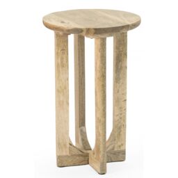 IH Design Nolan Natural Solid Mango Wood Round Inverted Legs Side Table in Light Brown - thumbnail 3
