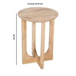 IH Design Nolan Natural Solid Mango Wood Round Inverted Legs Side Table in Light Brown - thumbnail 4