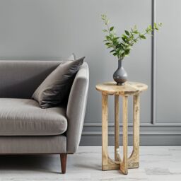 IH Design Nolan Natural Solid Mango Wood Round Inverted Legs Side Table in Light Brown