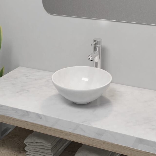 Berkfield Home Bathroom Basin with Mixer Tap Ceramic Round White - image 1