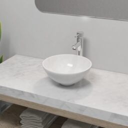 Berkfield Home Bathroom Basin with Mixer Tap Ceramic Round White - thumbnail 1