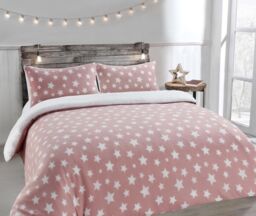 Velosso Teddy Stars Warm & Cosy Duvet Cover & Pillowcase Set in Pink - Size: Single - thumbnail 1