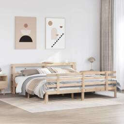 Berkfield Home Bed Frame with Headboard without Mattress 180x200 cm Super King in Natural - thumbnail 2