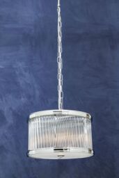 Orsina 5 Bulb Drum Pendant Light, Chrome Frame with Fluted Glass Panels, Chic Art Deco Ceiling Light Fixture in Silver - thumbnail 3