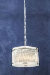 Orsina 5 Bulb Drum Pendant Light, Chrome Frame with Fluted Glass Panels, Chic Art Deco Ceiling Light Fixture in Silver - thumbnail 2