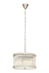 Orsina 5 Bulb Drum Pendant Light, Chrome Frame with Fluted Glass Panels, Chic Art Deco Ceiling Light Fixture in Silver - thumbnail 4