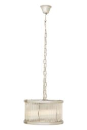 Orsina 5 Bulb Drum Pendant Light, Chrome Frame with Fluted Glass Panels, Chic Art Deco Ceiling Light Fixture in Silver