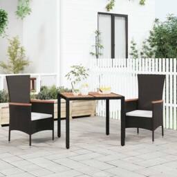 Berkfield Home Garden Table with Wooden Top Black Poly Rattan&Solid Wood Acacia - thumbnail 2
