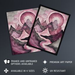 Artery8 Purple Fantasy Mountain Path Sunset Watercolour Framed Art Print in Pink - Size: A4 - thumbnail 2