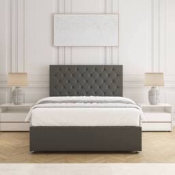 "BSSPOKE Mia Plush Velvet Divan Bed 24""Headboard 2Drawers Footend & No Mattress in Grey - Size: Small Double" - thumbnail 3