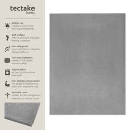 tectake Short Pile Carpet Soft Zone 120 X 170 Cm - Grey - Size: 120 cm x 170 cm - thumbnail 2