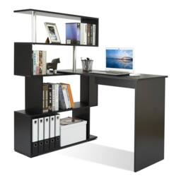 Nordara Shaped Computer Desk Corner PC Table Rotatable in Black - Size: 100 cm x 100 cm - thumbnail 1