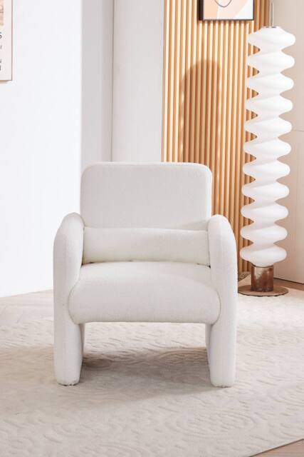 Living and Home Modern Accent Chair with Lumbar Pillow in White - image 1