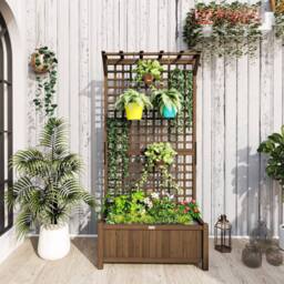 Kelvenix Wood Planter with Trellis for Climbing Plants in Brown - Size: 100g - thumbnail 3