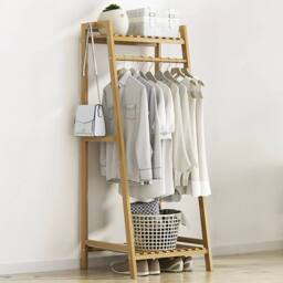 KORVIXA 140cm Dustproof Bamboo Garment Rack in Beige - Size: 900mm - thumbnail 3