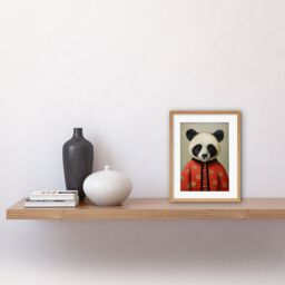 "Artery8 Wall Art Print Panda Cub in China Uniform Fun Kids Bedroom Artwork Framed 9X7 Inch in Beige - Size: W7"" x H9""" - thumbnail 2