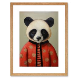 "Artery8 Wall Art Print Panda Cub in China Uniform Fun Kids Bedroom Artwork Framed 9X7 Inch in Beige - Size: W7"" x H9""" - thumbnail 1