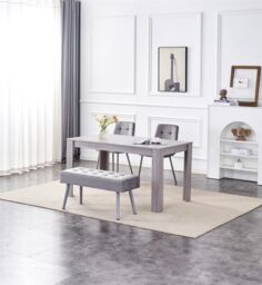 KOSY KOALA Dining Table & 2 Chairs With Bench Grey 2 Grey Velvet Chairs Wood Table Dining Set Furniture - thumbnail 1